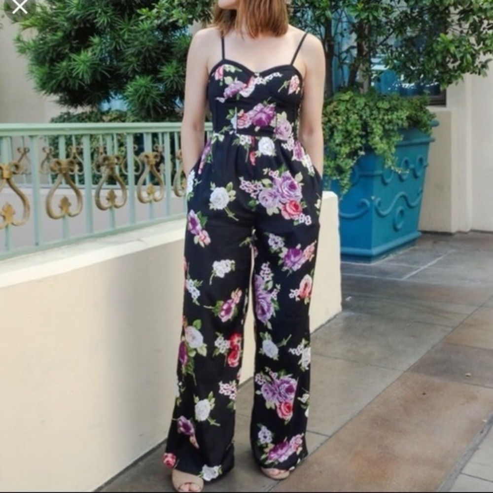 Band of Gypsies Floral Black Jumpsuit Size S